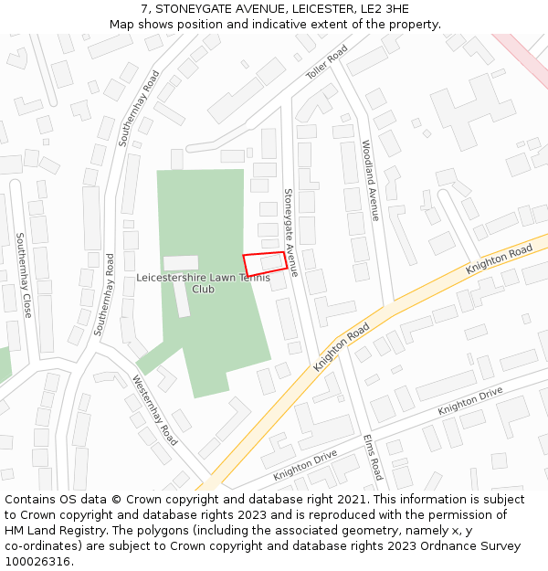 7, STONEYGATE AVENUE, LEICESTER, LE2 3HE: Location map and indicative extent of plot