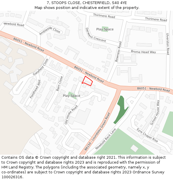 7, STOOPS CLOSE, CHESTERFIELD, S40 4YE: Location map and indicative extent of plot