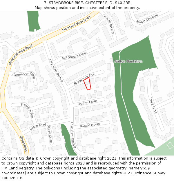 7, STRADBROKE RISE, CHESTERFIELD, S40 3RB: Location map and indicative extent of plot