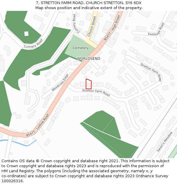 7, STRETTON FARM ROAD, CHURCH STRETTON, SY6 6DX: Location map and indicative extent of plot