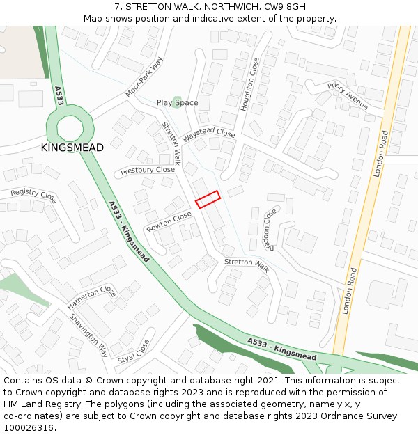 7, STRETTON WALK, NORTHWICH, CW9 8GH: Location map and indicative extent of plot