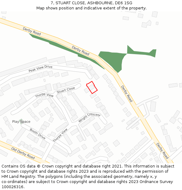7, STUART CLOSE, ASHBOURNE, DE6 1SG: Location map and indicative extent of plot