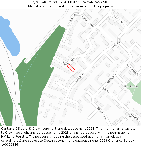 7, STUART CLOSE, PLATT BRIDGE, WIGAN, WN2 5BZ: Location map and indicative extent of plot