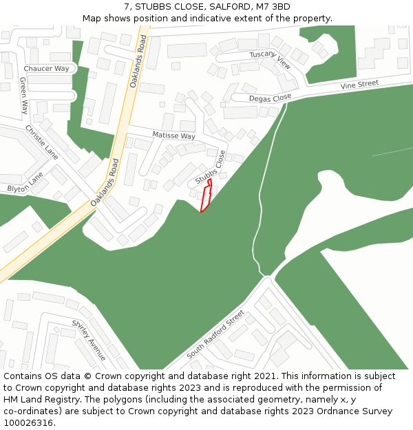 7, STUBBS CLOSE, SALFORD, M7 3BD: Location map and indicative extent of plot