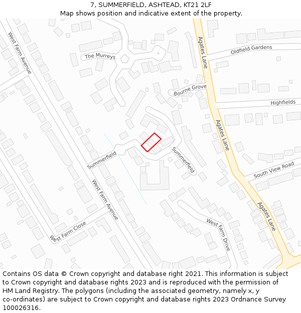 7, SUMMERFIELD, ASHTEAD, KT21 2LF: Location map and indicative extent of plot