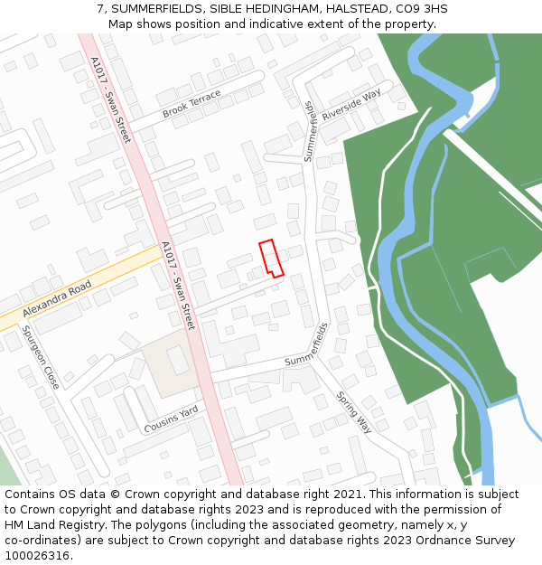 7, SUMMERFIELDS, SIBLE HEDINGHAM, HALSTEAD, CO9 3HS: Location map and indicative extent of plot