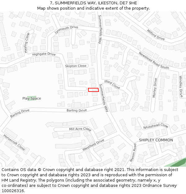 7, SUMMERFIELDS WAY, ILKESTON, DE7 9HE: Location map and indicative extent of plot