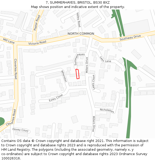 7, SUMMERHAYES, BRISTOL, BS30 8XZ: Location map and indicative extent of plot