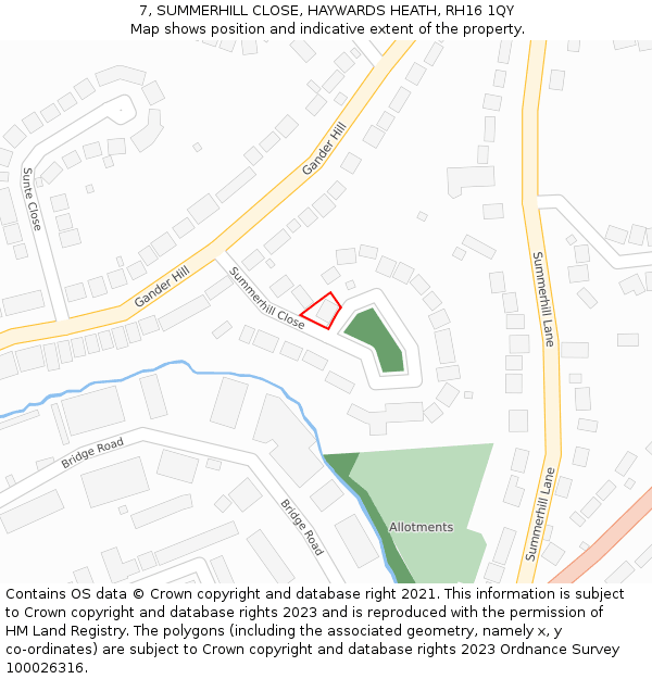 7, SUMMERHILL CLOSE, HAYWARDS HEATH, RH16 1QY: Location map and indicative extent of plot