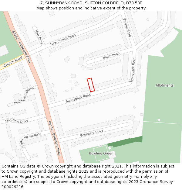 7, SUNNYBANK ROAD, SUTTON COLDFIELD, B73 5RE: Location map and indicative extent of plot