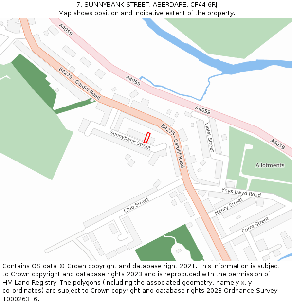 7, SUNNYBANK STREET, ABERDARE, CF44 6RJ: Location map and indicative extent of plot