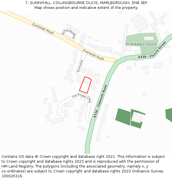 7, SUNNYHILL, COLLINGBOURNE DUCIS, MARLBOROUGH, SN8 3EP: Location map and indicative extent of plot