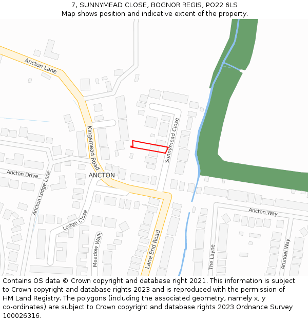 7, SUNNYMEAD CLOSE, BOGNOR REGIS, PO22 6LS: Location map and indicative extent of plot