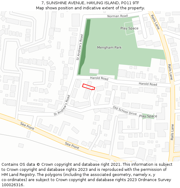 7, SUNSHINE AVENUE, HAYLING ISLAND, PO11 9TF: Location map and indicative extent of plot