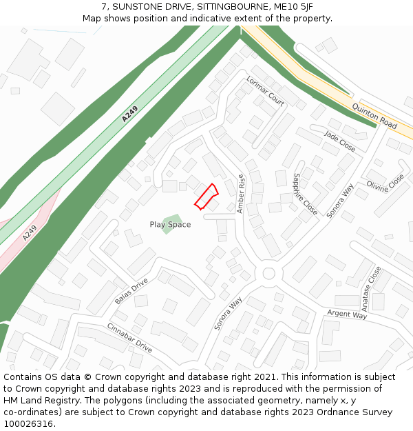 7, SUNSTONE DRIVE, SITTINGBOURNE, ME10 5JF: Location map and indicative extent of plot