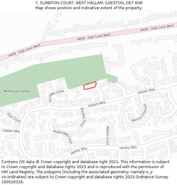 7, SURBITON COURT, WEST HALLAM, ILKESTON, DE7 6NR: Location map and indicative extent of plot