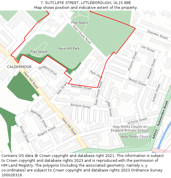 7, SUTCLIFFE STREET, LITTLEBOROUGH, OL15 9BE: Location map and indicative extent of plot