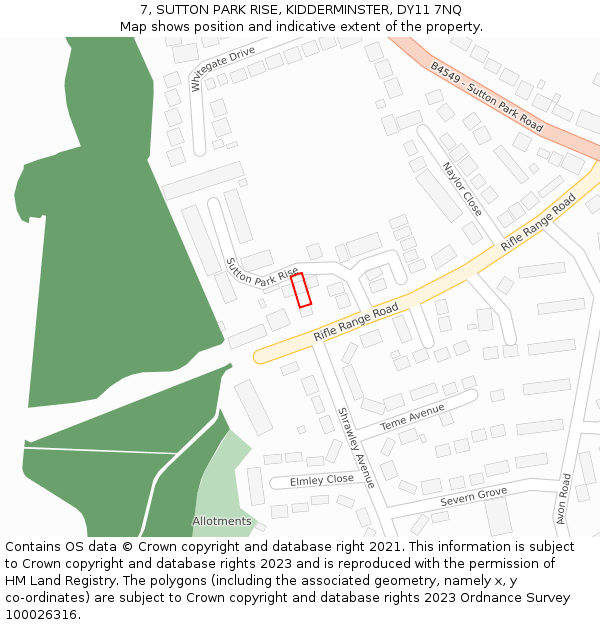 7, SUTTON PARK RISE, KIDDERMINSTER, DY11 7NQ: Location map and indicative extent of plot