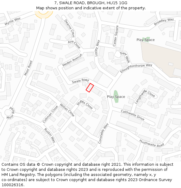 7, SWALE ROAD, BROUGH, HU15 1GG: Location map and indicative extent of plot