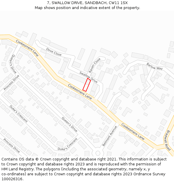 7, SWALLOW DRIVE, SANDBACH, CW11 1SX: Location map and indicative extent of plot