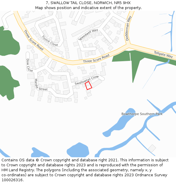 7, SWALLOW TAIL CLOSE, NORWICH, NR5 9HX: Location map and indicative extent of plot