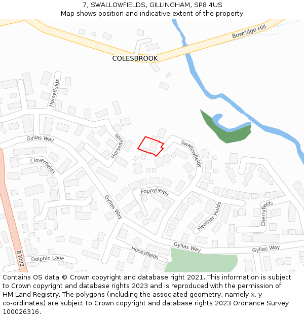 7, SWALLOWFIELDS, GILLINGHAM, SP8 4US: Location map and indicative extent of plot