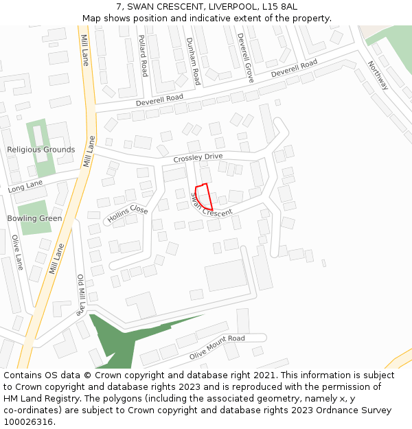 7, SWAN CRESCENT, LIVERPOOL, L15 8AL: Location map and indicative extent of plot