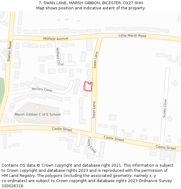 7, SWAN LANE, MARSH GIBBON, BICESTER, OX27 0HH: Location map and indicative extent of plot