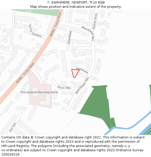 7, SWANMERE, NEWPORT, TF10 8QB: Location map and indicative extent of plot