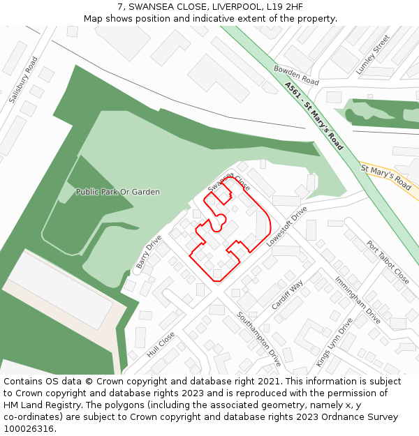 7, SWANSEA CLOSE, LIVERPOOL, L19 2HF: Location map and indicative extent of plot