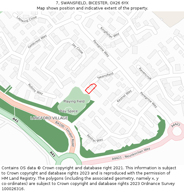 7, SWANSFIELD, BICESTER, OX26 6YX: Location map and indicative extent of plot