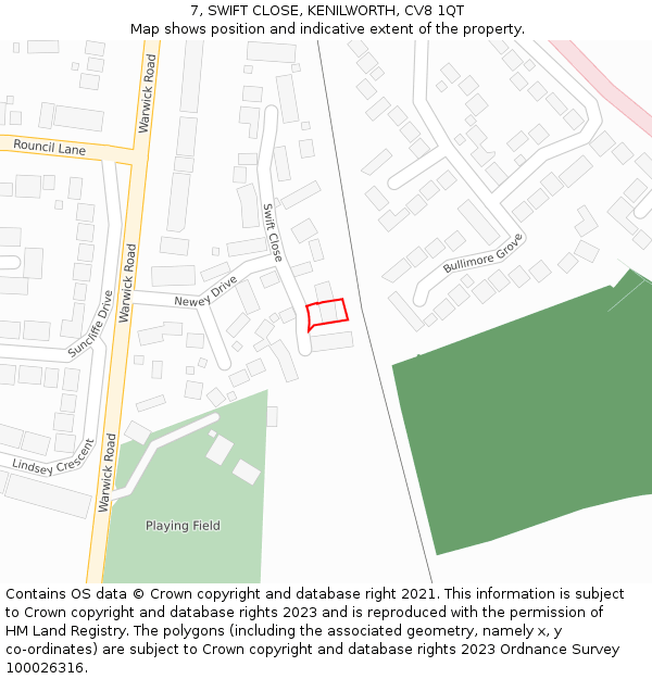 7, SWIFT CLOSE, KENILWORTH, CV8 1QT: Location map and indicative extent of plot
