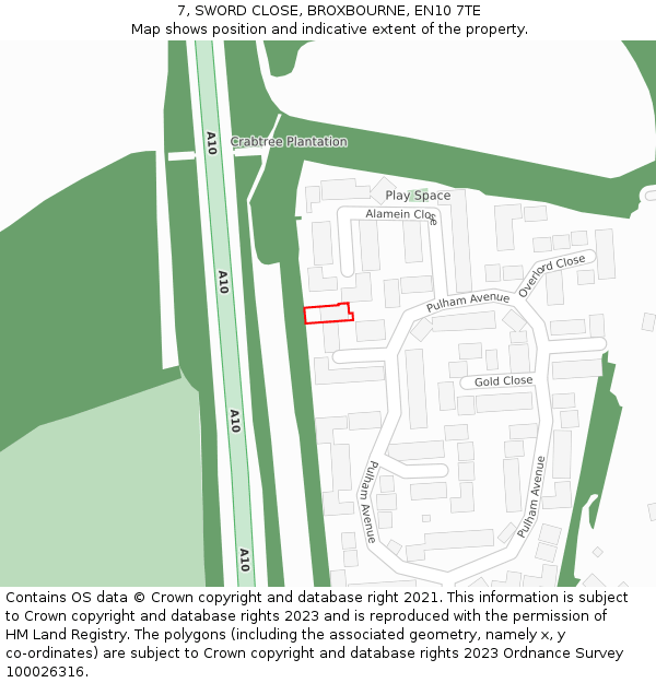 7, SWORD CLOSE, BROXBOURNE, EN10 7TE: Location map and indicative extent of plot