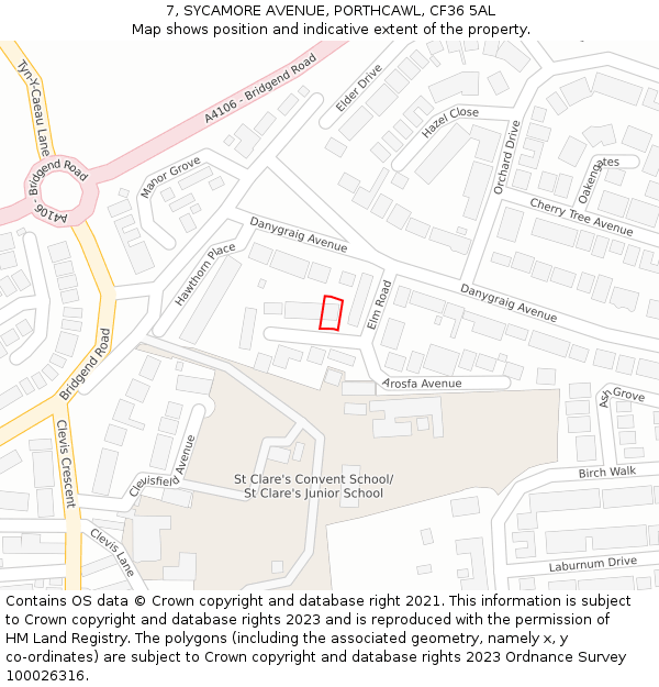 7, SYCAMORE AVENUE, PORTHCAWL, CF36 5AL: Location map and indicative extent of plot