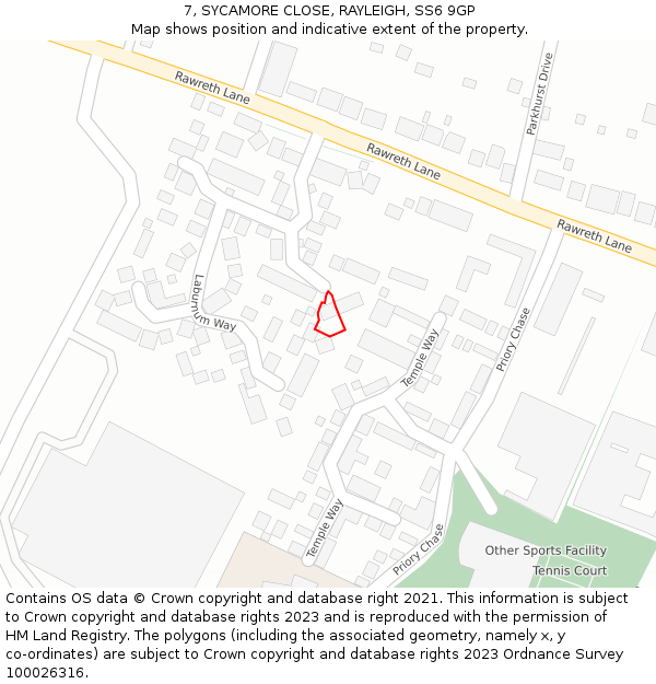 7, SYCAMORE CLOSE, RAYLEIGH, SS6 9GP: Location map and indicative extent of plot