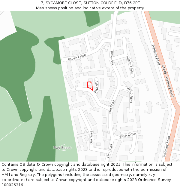 7, SYCAMORE CLOSE, SUTTON COLDFIELD, B76 2PE: Location map and indicative extent of plot