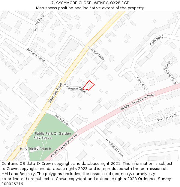 7, SYCAMORE CLOSE, WITNEY, OX28 1GP: Location map and indicative extent of plot