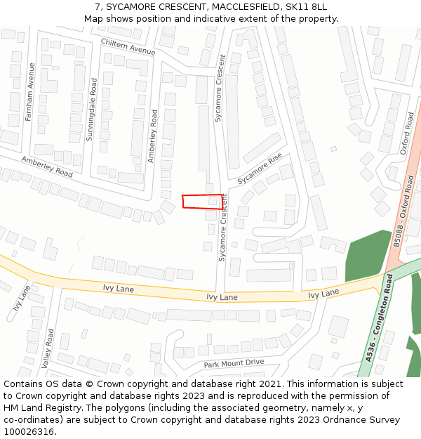 7, SYCAMORE CRESCENT, MACCLESFIELD, SK11 8LL: Location map and indicative extent of plot