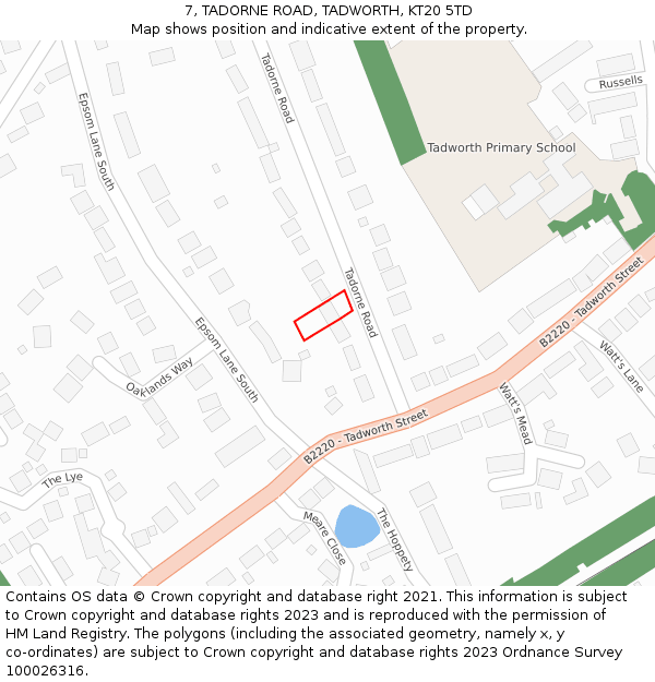 7, TADORNE ROAD, TADWORTH, KT20 5TD: Location map and indicative extent of plot