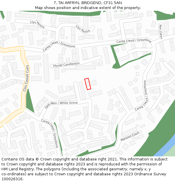 7, TAI ARFRYN, BRIDGEND, CF31 5AN: Location map and indicative extent of plot