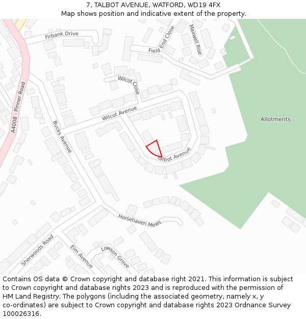 7, TALBOT AVENUE, WATFORD, WD19 4FX: Location map and indicative extent of plot