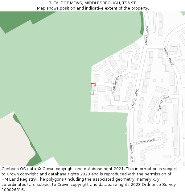 7, TALBOT MEWS, MIDDLESBROUGH, TS6 9TJ: Location map and indicative extent of plot
