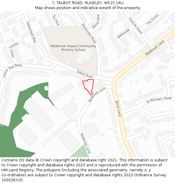7, TALBOT ROAD, RUGELEY, WS15 1AU: Location map and indicative extent of plot