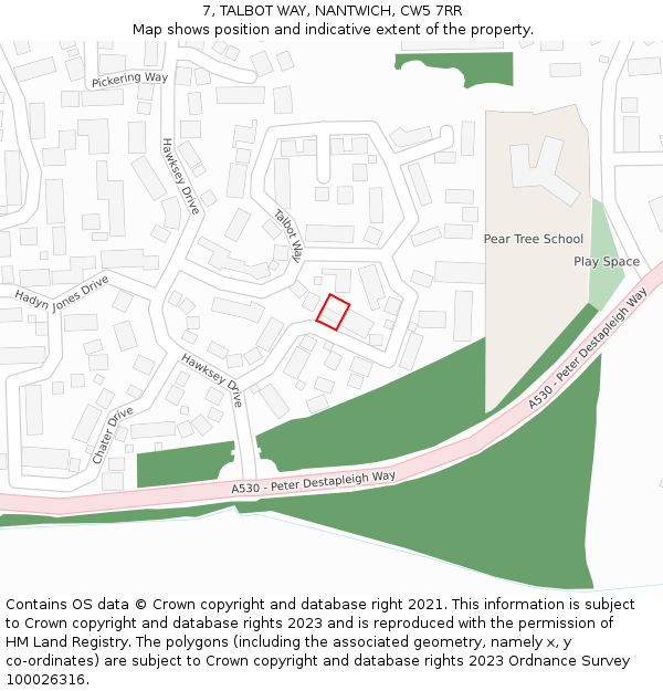 7, TALBOT WAY, NANTWICH, CW5 7RR: Location map and indicative extent of plot