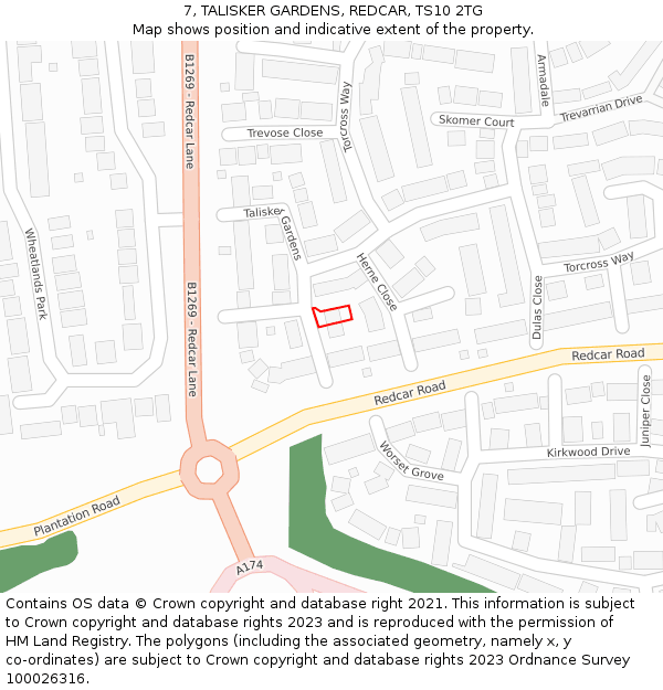 7, TALISKER GARDENS, REDCAR, TS10 2TG: Location map and indicative extent of plot