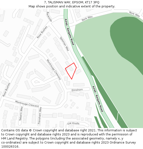 7, TALISMAN WAY, EPSOM, KT17 3PQ: Location map and indicative extent of plot