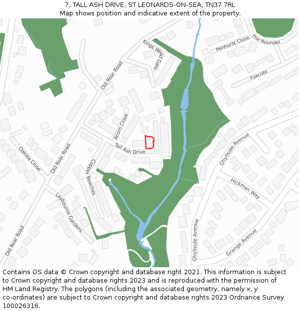 7, TALL ASH DRIVE, ST LEONARDS-ON-SEA, TN37 7RL: Location map and indicative extent of plot
