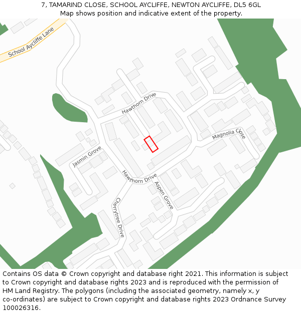 7, TAMARIND CLOSE, SCHOOL AYCLIFFE, NEWTON AYCLIFFE, DL5 6GL: Location map and indicative extent of plot