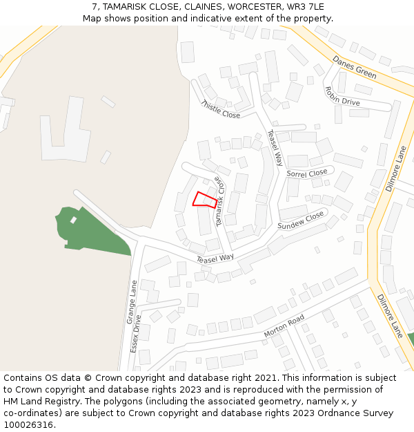 7, TAMARISK CLOSE, CLAINES, WORCESTER, WR3 7LE: Location map and indicative extent of plot