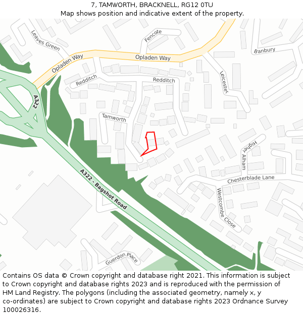 7, TAMWORTH, BRACKNELL, RG12 0TU: Location map and indicative extent of plot